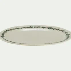 Plat De Service Et Saladier|Assiette De Noël*alinea Plat ovale avec motif houx en grès L40cm - Blanc