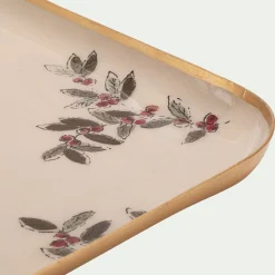 Décoration De La Table De Noël|Objet Décoratif De Noël*alinea Plateau déco motif Fragon en fer 20x32cm - Blanc