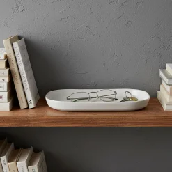 Décoration À Poser*alinea Plateau décoratif en grès 12x20cm - Blanc