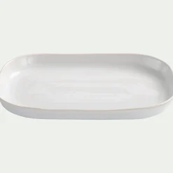 Décoration À Poser*alinea Plateau décoratif en grès 12x20cm - Blanc