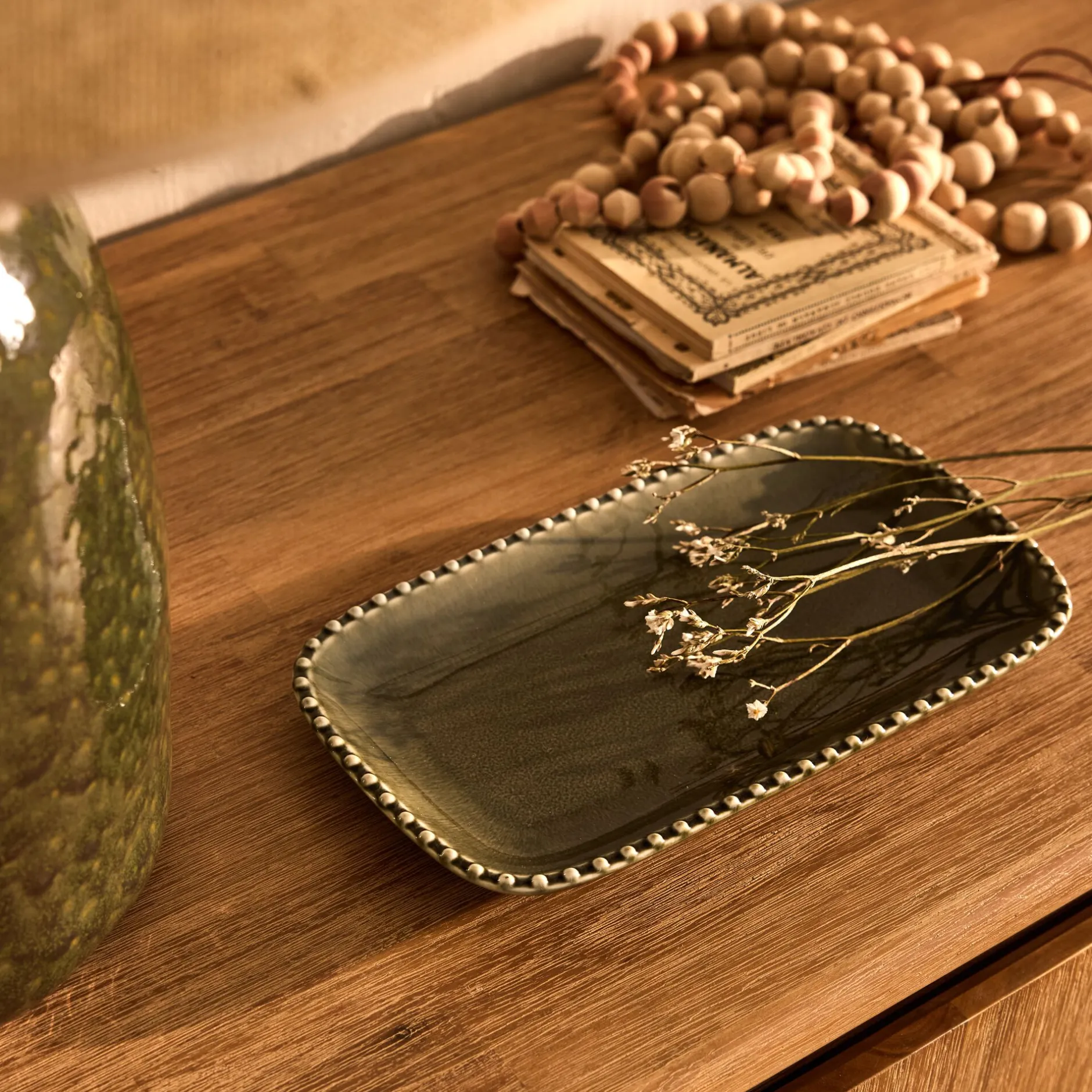 Décoration À Poser*alinea Plateau décoratif en porcelaine 14x25cm - Vert