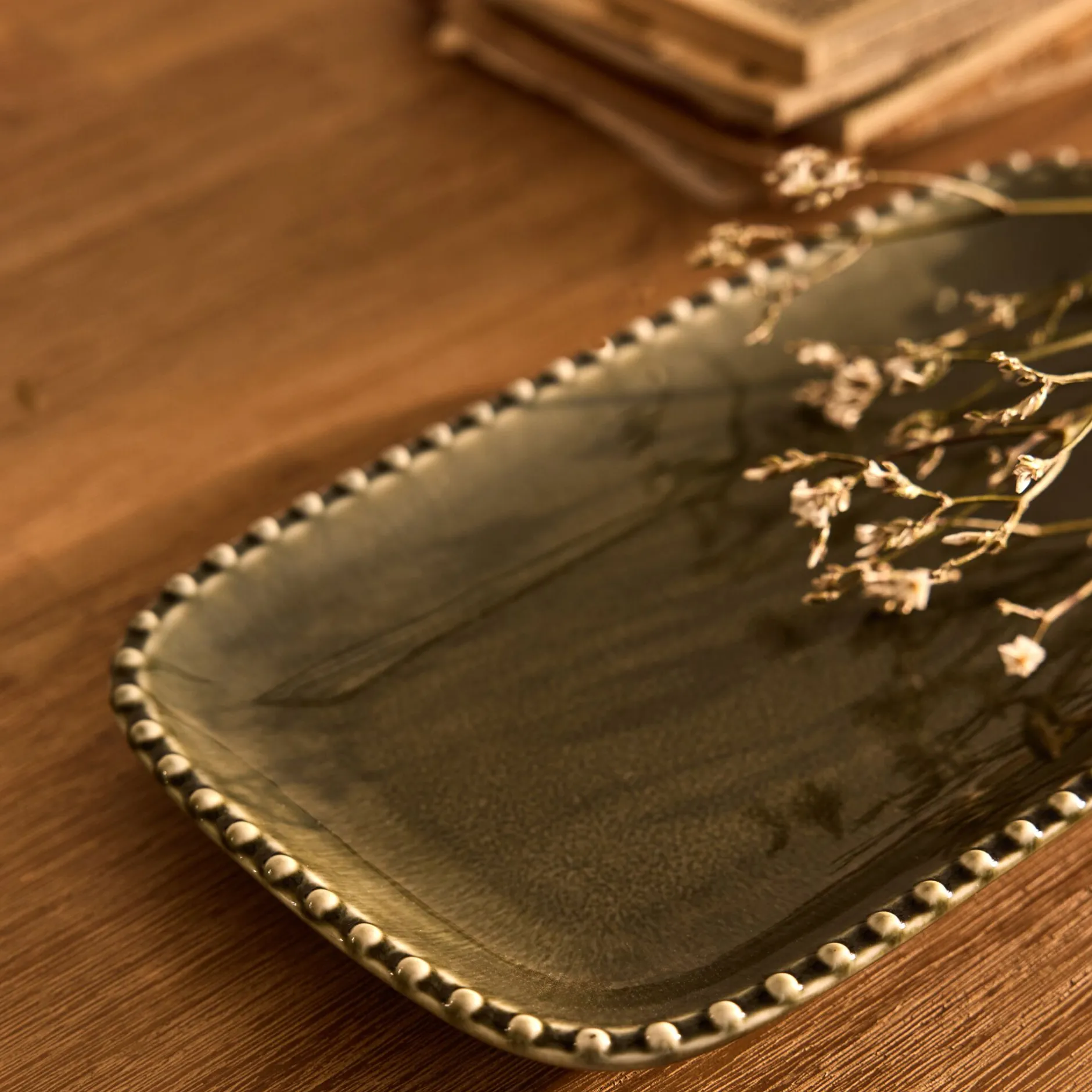 Décoration À Poser*alinea Plateau décoratif en porcelaine 14x25cm - Vert