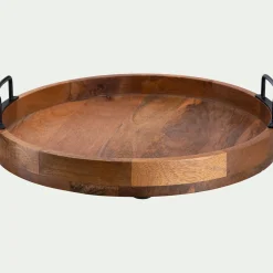 Décoration À Poser|Plateau*alinea Plateau décoratif rond en bois de manguier D40cm - Bois foncé