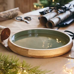Décoration À Poser*alinea Plateau décoratif rond en bois de manguier D34cm - Vert