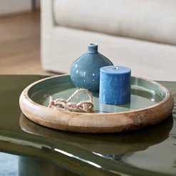 Décoration À Poser*alinea Plateau décoratif rond en bois de manguier D34cm - Vert