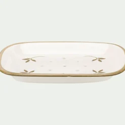 Accessoire De Salle De Bain*alinea Porte savon en grès à motifs feuilles - Blanc