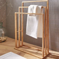Porte-Serviette|Accessoire De Salle De Bain*alinea Porte-serviette triple en bambou - H82cm Naturel
