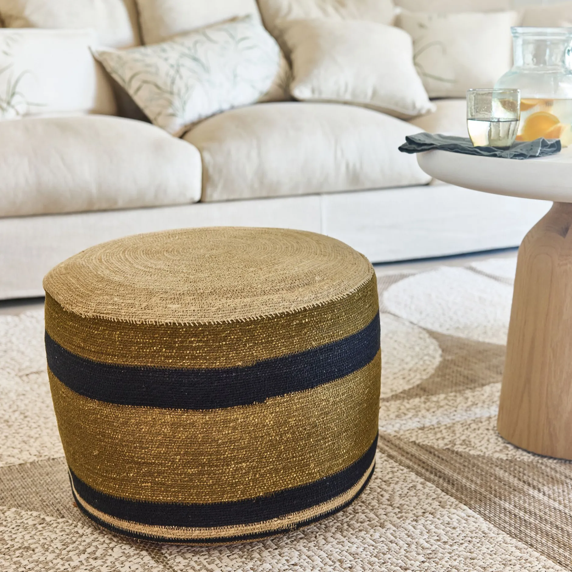 Pouf & Repose-Pieds*alinea Pouf en jonc de mer rond D46cm - Naturel