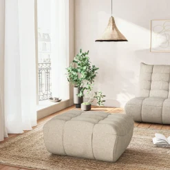 Pouf & Repose-Pieds|Canapé Modulable*alinea Pouf en tissu bouclette - écru Blanc