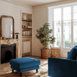 Pouf & Repose-Pieds*alinea Pouf en tissu velvet - foncé Bleu