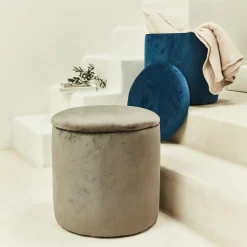 Coussin De Sol|Pouf & Repose-Pieds*alinea Pouf en velours avec coffre de rangement - H43cm Gris