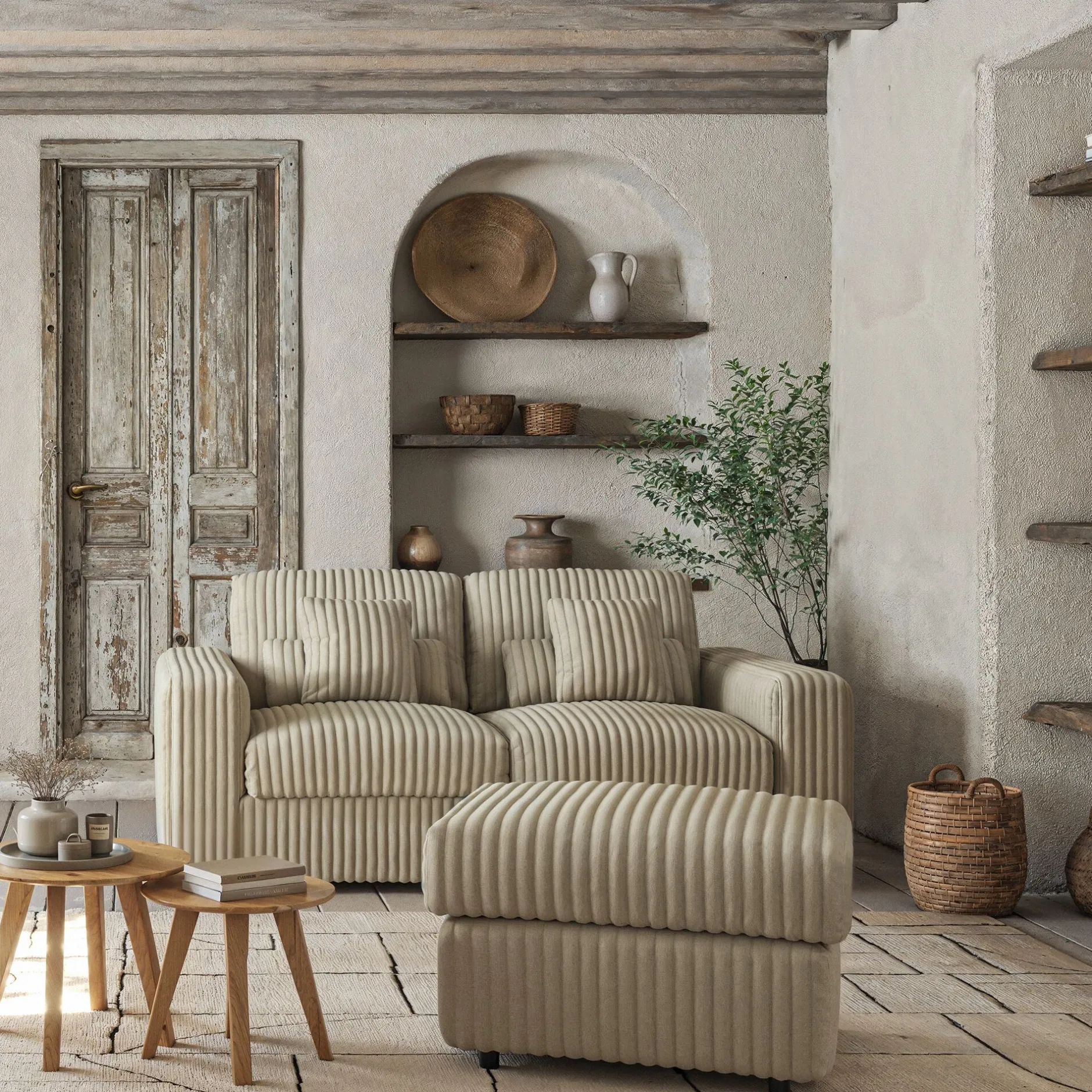 Pouf & Repose-Pieds*alinea Pouf en velours côtelé Bita - ventoux Blanc