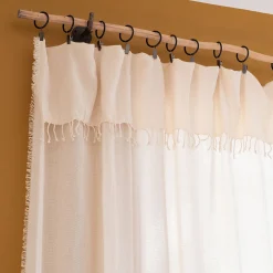 Rideau*alinea Rideau à anneaux pinces en coton finition franges 105x280cm - cassé Blanc