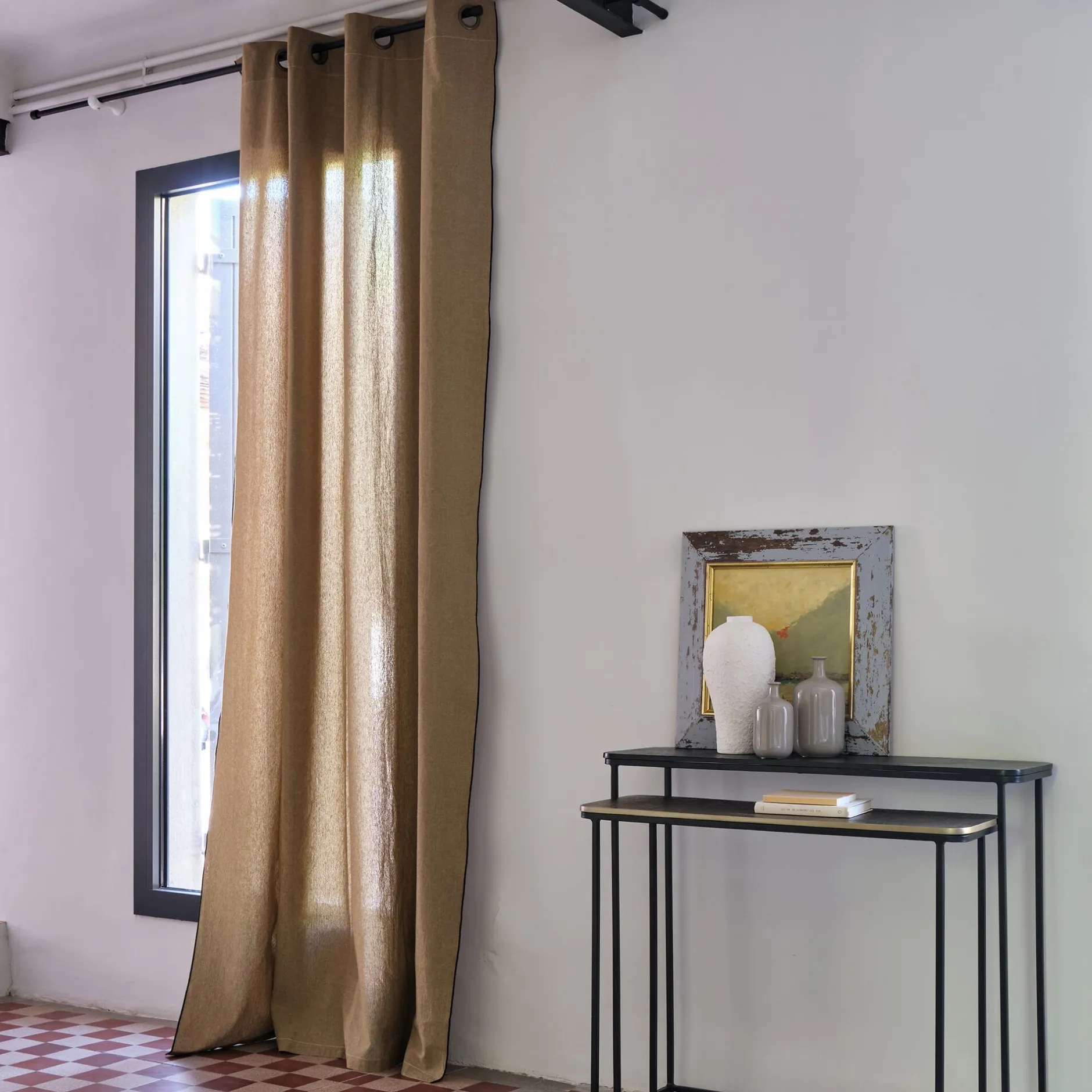 Rideau*alinea Rideau à œillets en coton finition liseré 140x250cm - brun alep Marron