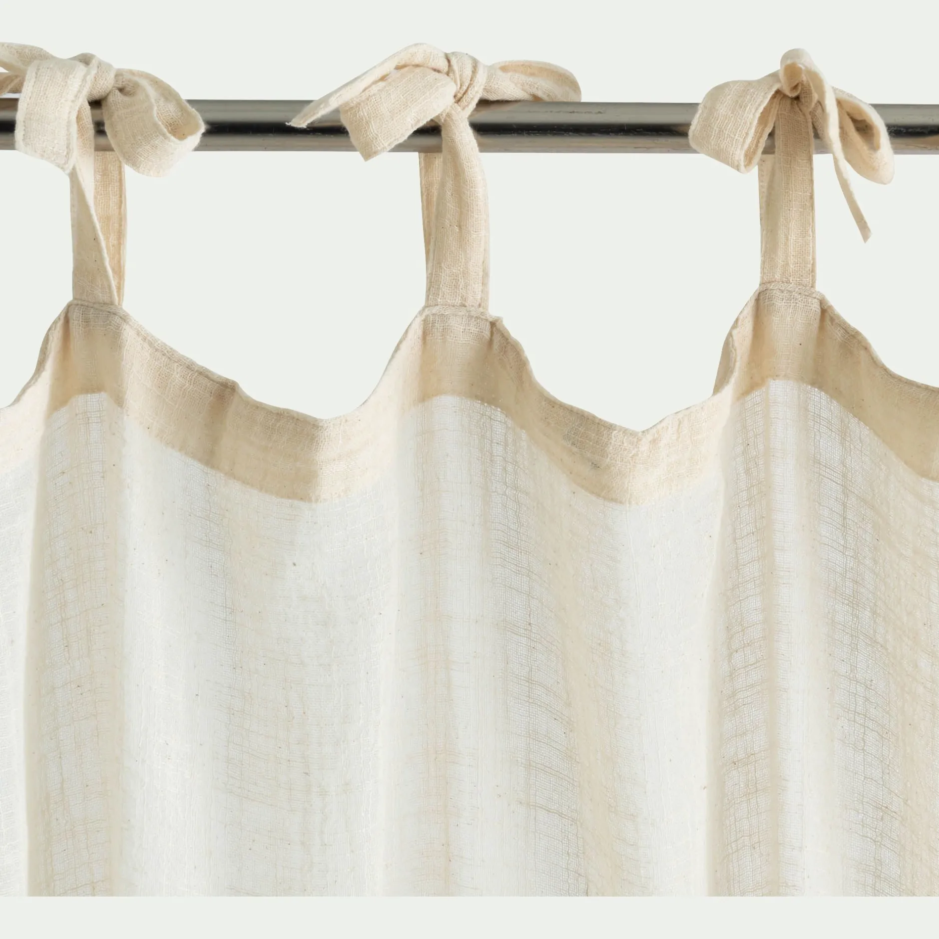 Rideau*alinea Rideau à nouettes en coton à bande brun rustrel 140x250cm - blanc Marron