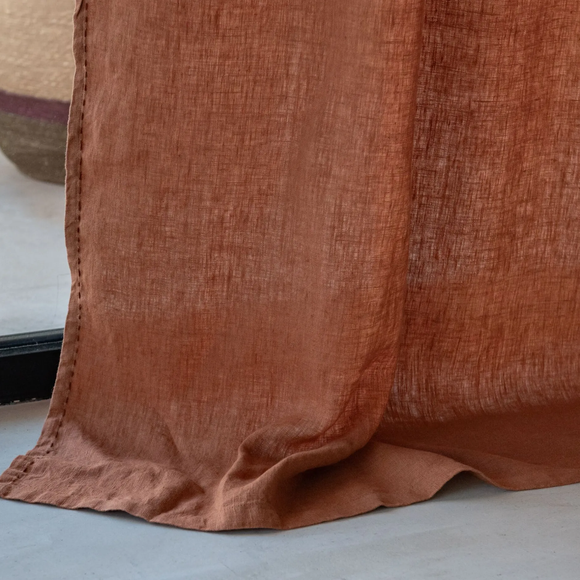 Rideau*alinea Rideau à pasants cachés en lin lavé finition surpiqure 140x260cm - brun rustrel Marron