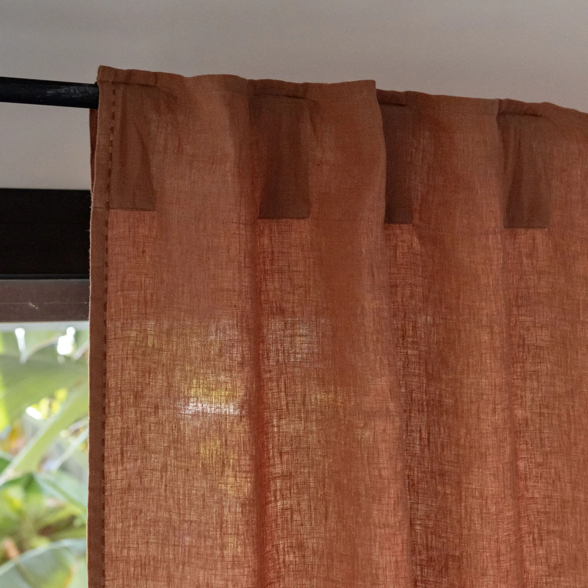 Rideau*alinea Rideau à pasants cachés en lin lavé finition surpiqure 140x260cm - brun rustrel Marron