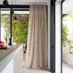 Rideau*alinea Rideau à passants cachés en lin lavé finition surpiqure 140x300cm - Beige