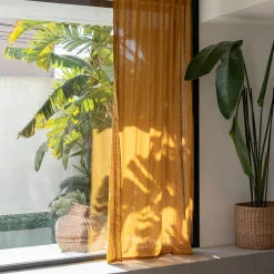 Rideau*alinea Rideau à passants cachés en lin et coton finition liseré 140x250cm - argan Jaune