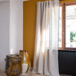 Rideau*alinea Rideau à passants cachés en lin et coton motif fleuri finition croquet 140x250cm - Beige