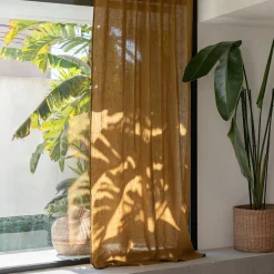 Rideau*alinea Rideau à passants cachés en lin lavé finition surpiqure 140x260cm - brun alep Marron