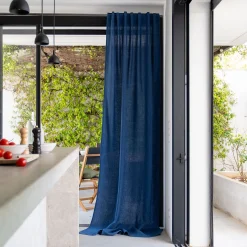 Rideau*alinea Rideau à passants cachés en lin lavé finition surpiqure 140x260cm - Bleu