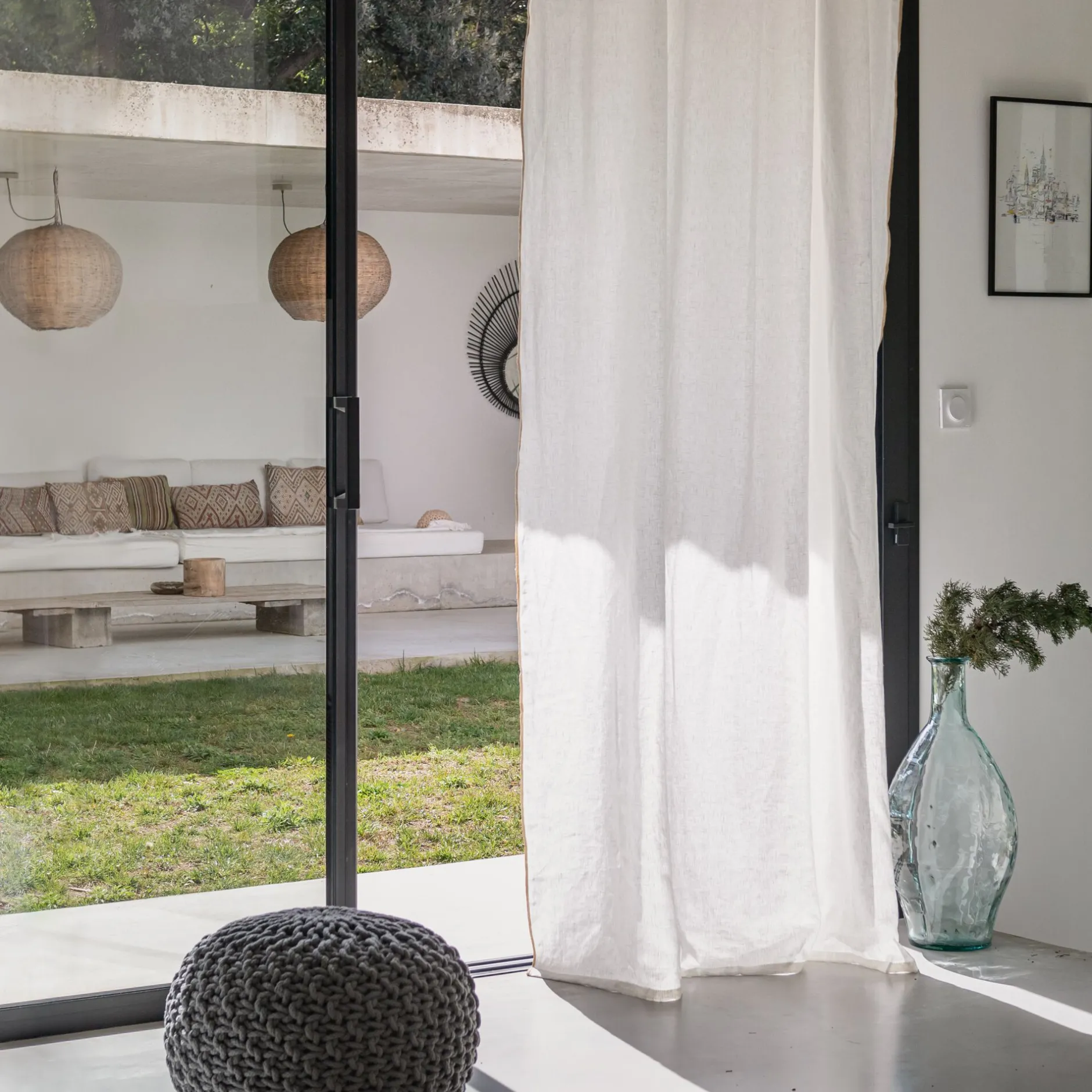 Rideau*alinea Rideau à passants cachés en lin finition point de bourdon 140x250cm - écru Blanc