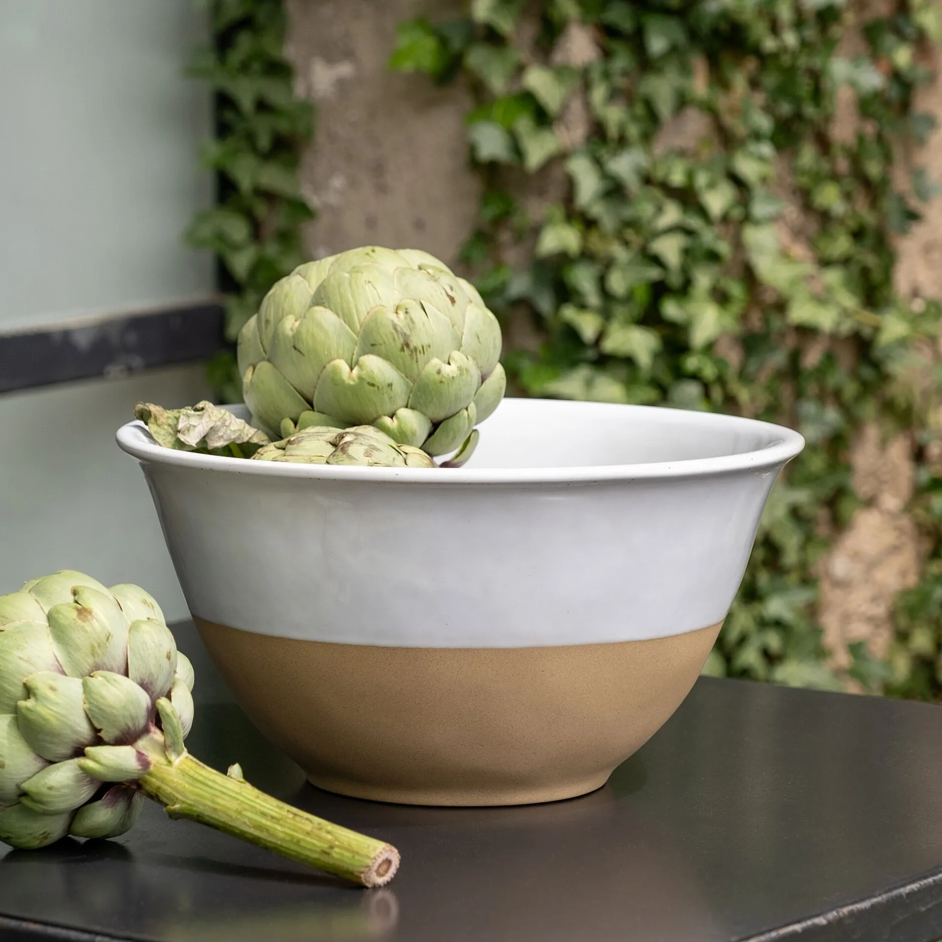 Plat De Service Et Saladier*alinea Saladier bicolore en grès D28,7cm - Blanc