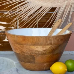 Plat De Service Et Saladier*alinea Saladier en bois de manguier D30cm - Blanc