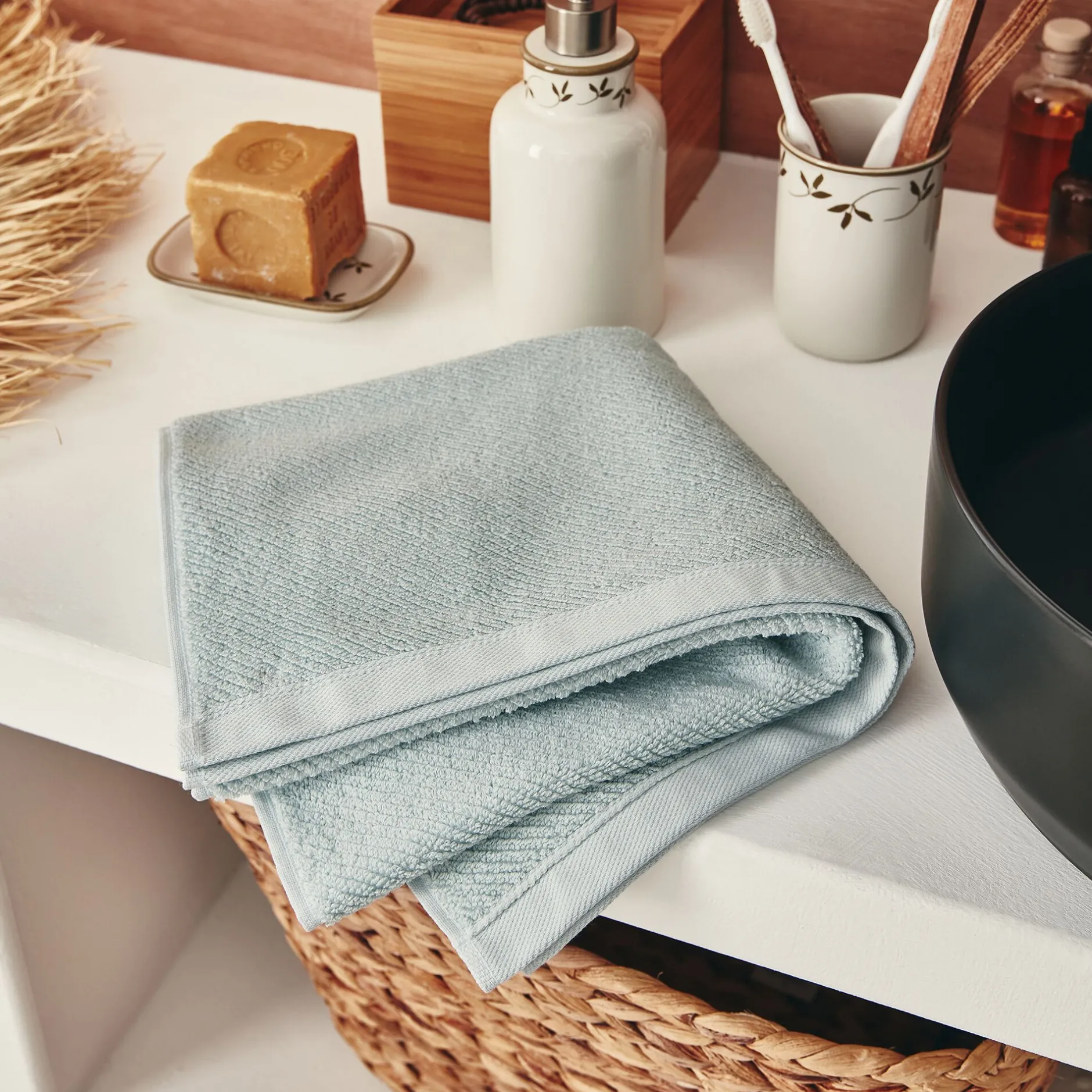 Serviette De Toilette*alinea Serviette de toilette en bouclettes de coton bio - 50x90cm Bleu