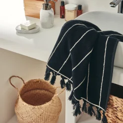 Serviette De Toilette*alinea Serviette de toilette rayée en coton 50x100cm - Noir