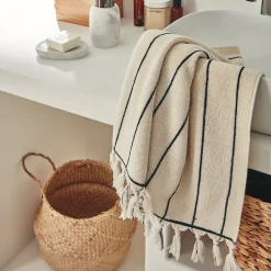Serviette De Toilette*alinea Serviette de toilette rayée en coton 50x100cm - Beige