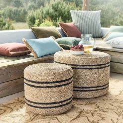 Table Basse Exterieur*alinea Set de 2 tables basses rondes en jacinthe d'eau - Naturel