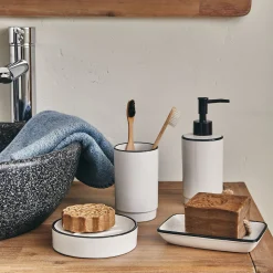 Set De Salle De Bain|Accessoire De Salle De Bain*alinea Set de salle de bain en grès - noir et Blanc