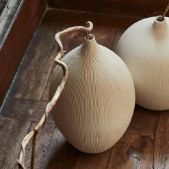 Vase*alinea Soliflore en faïence strié H44cm - Blanc