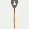 Ustensile De Cuisine|Couvert De Service*alinea Spatule plate ajourée en bois et silicone - brun terre ombre