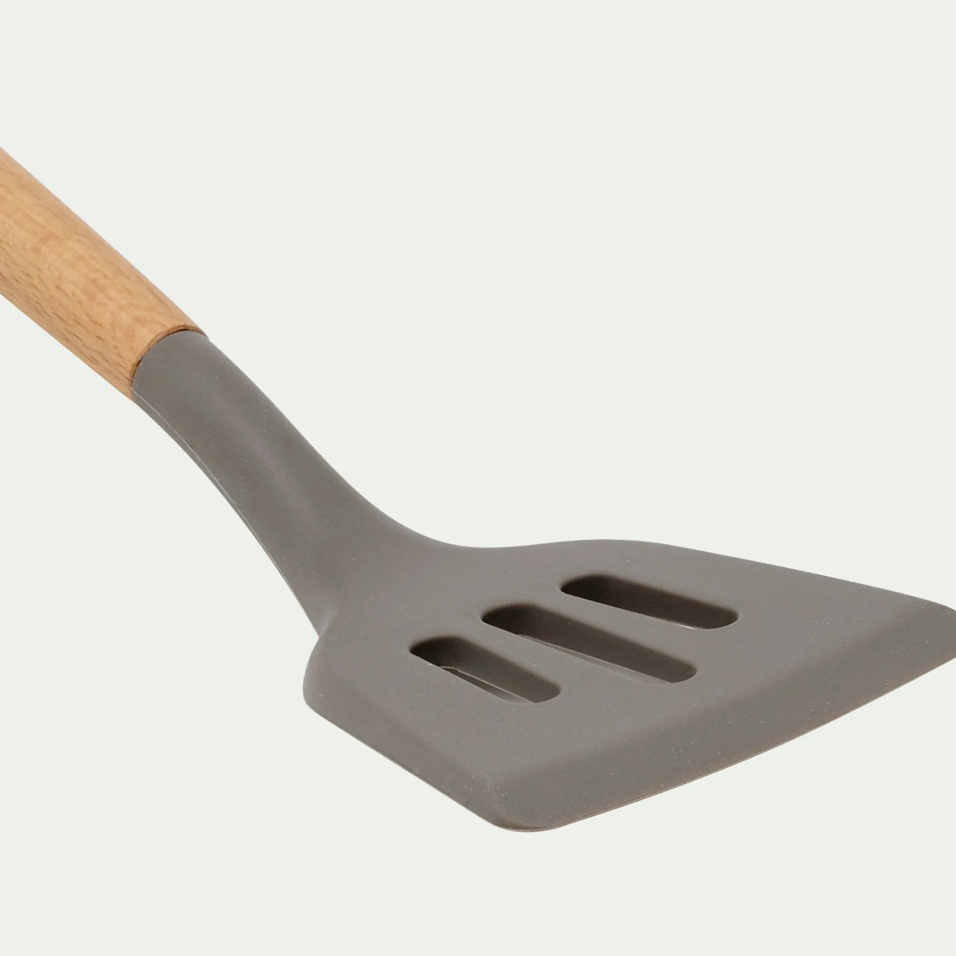 Ustensile De Cuisine|Couvert De Service*alinea Spatule plate ajourée en bois et silicone - brun terre ombre