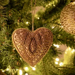 Suspension De Noël*alinea Suspension de Noël coeur en perles H10cm - Doré