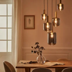 Lustre De Salle À Manger|Suspension Électrifiée*alinea Suspension en acier à 5 globes E27 en verre fumé H218cm - noir Doré