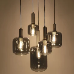 Lustre De Salle À Manger|Suspension Électrifiée*alinea Suspension en acier à 5 globes E27 en verre fumé H218cm - noir Doré