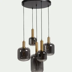 Lustre De Salle À Manger|Suspension Électrifiée*alinea Suspension en acier à 5 globes E27 en verre fumé H218cm - noir Doré