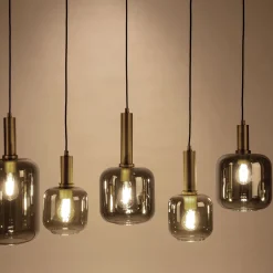 Suspension Électrifiée|Lustre De Salle À Manger*alinea Suspension en acier à 6 globes en verre fumé - Noir