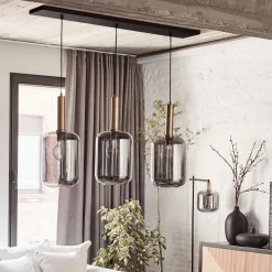 Lustre De Salle À Manger|Suspension Électrifiée*alinea Suspension en acier à 3 globes en verre fumé - Noir