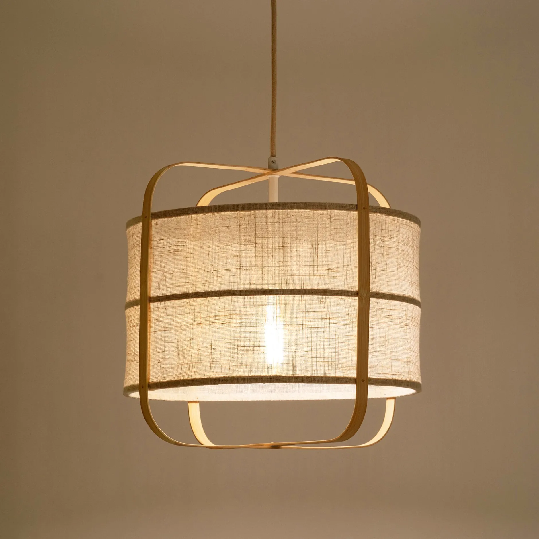 Lustre De Salle À Manger|Lustre*alinea Suspension électrifiée en lin et bambou D37cm - Beige