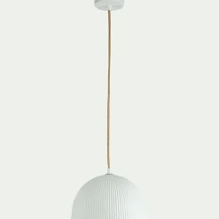 Suspension Électrifiée*alinea Suspension électrifiée en porcelaine striée D24cm - Blanc