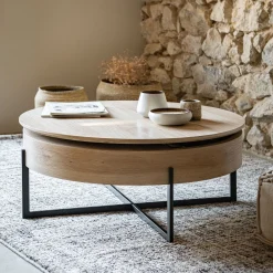 Table Basse*alinea Table basse avec plateau rotatif en bois - D85xH37,5cm Bois clair