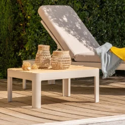 Table Basse Exterieur|Salon De Jardin Modulable*alinea Table basse de jardin carrée en teck et aluminium - Beige