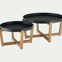 Table Basse Exterieur*alinea Table basse de jardin en acier et acacia D84cm - Noir