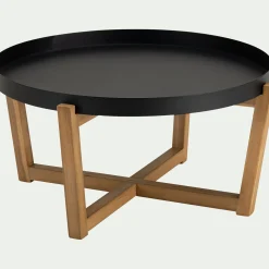Table Basse Exterieur*alinea Table basse de jardin en acier et acacia D84cm - Noir