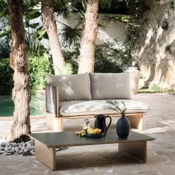 Table Basse Exterieur*alinea Table basse de jardin en aluminium effet bois et céramique - Noir